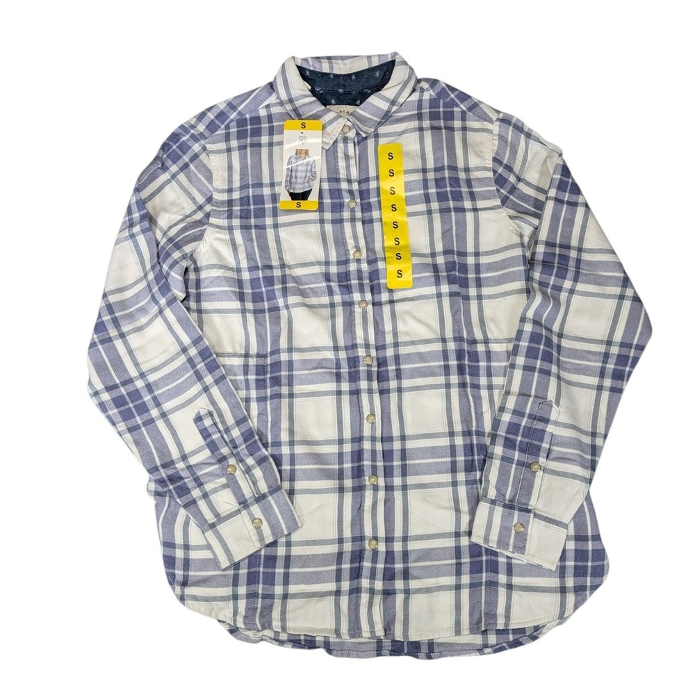 Jachs Girlfriend Womens Small Blue White Plaid Button Down Shirt NWT